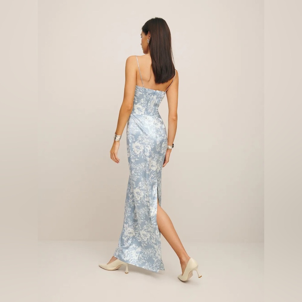 Reformation 100% Silk Frankie Porcelain Light Blue Floral Maxi Dress - Picture 3 of 9